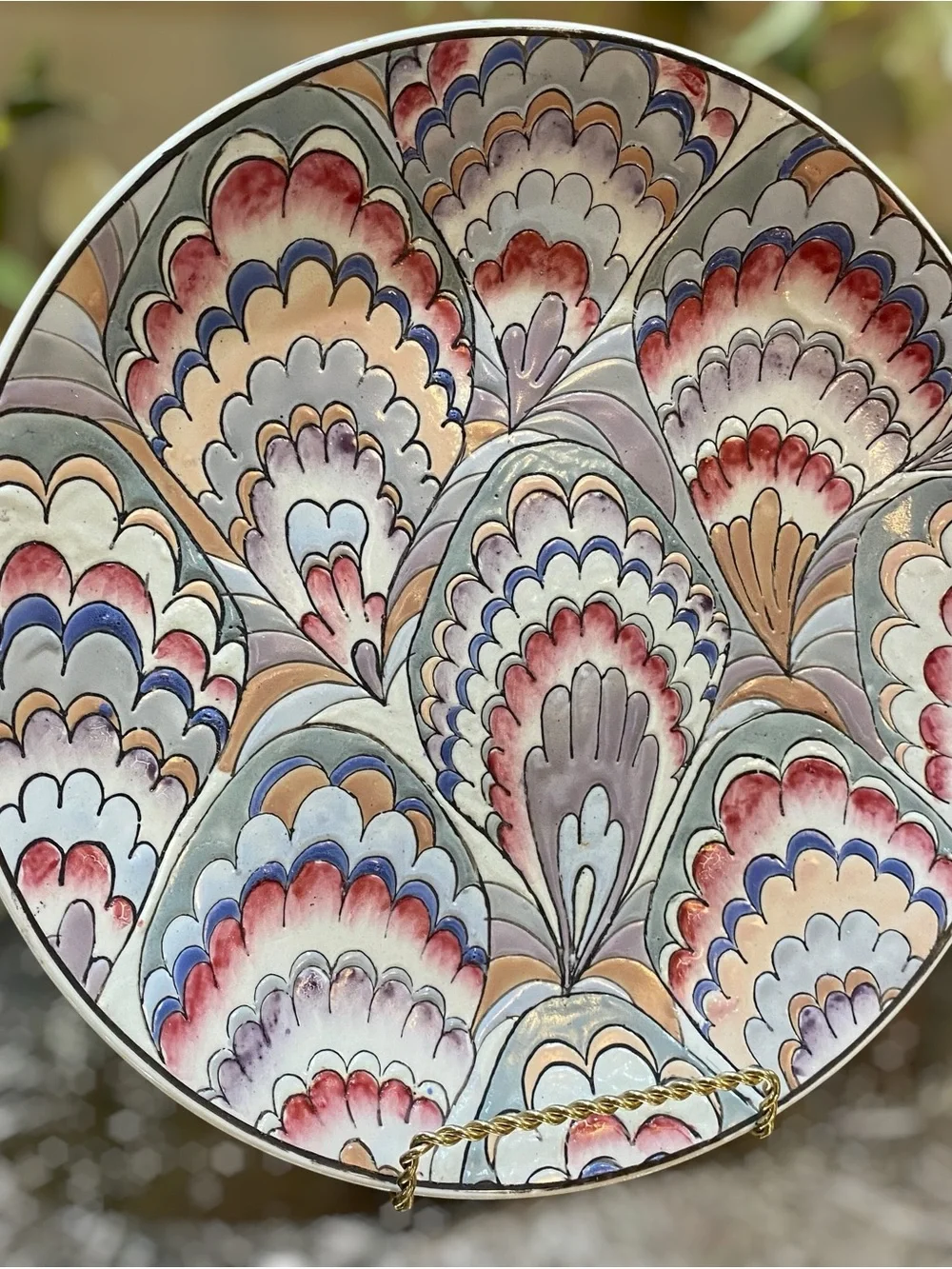 Vintage Chinese Famille Enamel Peacock Charger Plate Chinoiserie Signed